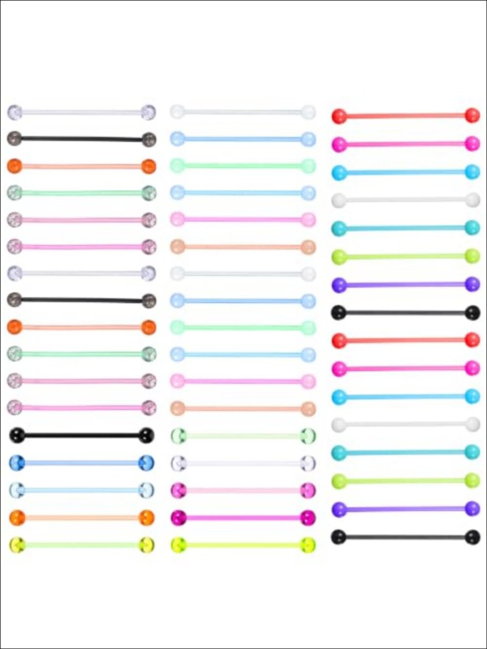 14G Acrylic Industrial Barbell Piercing Jewelry 40pc Glow in Dark Set